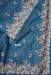 Teal Tranquil - Soft Muslin Silk with Floral Ebroidery