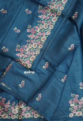 Teal Tranquil - Soft Muslin Silk with Floral Ebroidery