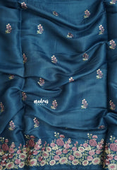 Teal Tranquil - Soft Muslin Silk with Floral Ebroidery