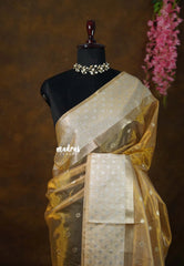 Golden glam  - Soft Organza Tissue Silk with Buttas in Border - Perfect for Festive Wear