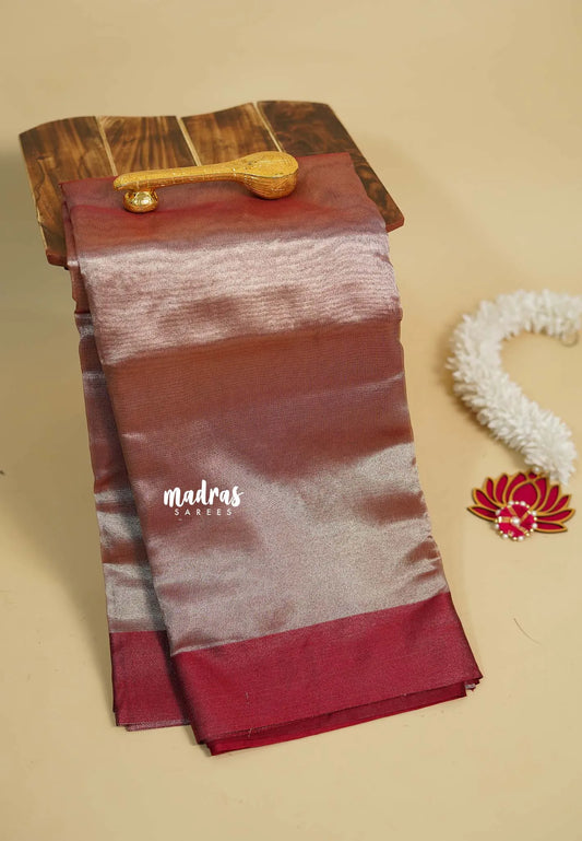 Maroon and Silver  - Soft Organza Tissue Silk Contrast Pallu and Blouse