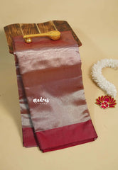 Maroon and Silver  - Soft Organza Tissue Silk Contrast Pallu and Blouse