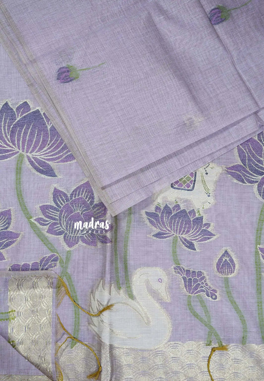 Elegant Lavender Haze - Soft Organza silk with pichwai lotus weaving saree