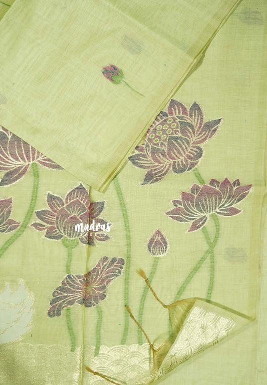 Lime Green Lush - Soft Organza silk with pichwai lotus weaving saree