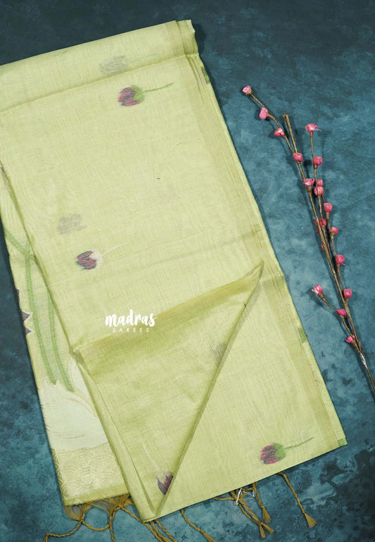 Lime Green Lush - Soft Organza silk with pichwai lotus weaving saree