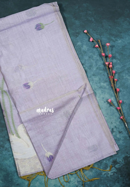 Elegant Lavender Haze - Soft Organza silk with pichwai lotus weaving saree
