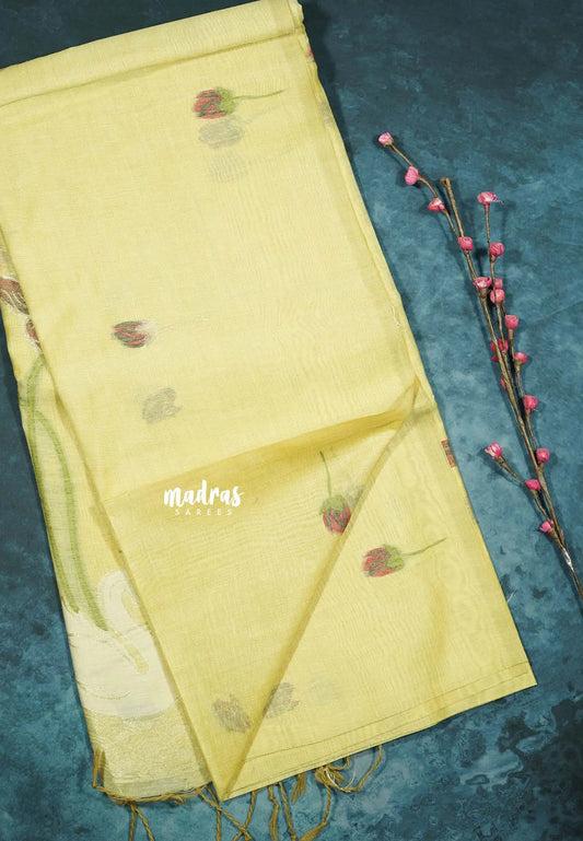 Gentle Yellow Charm - Soft Organza silk with pichwai lotus weaving saree