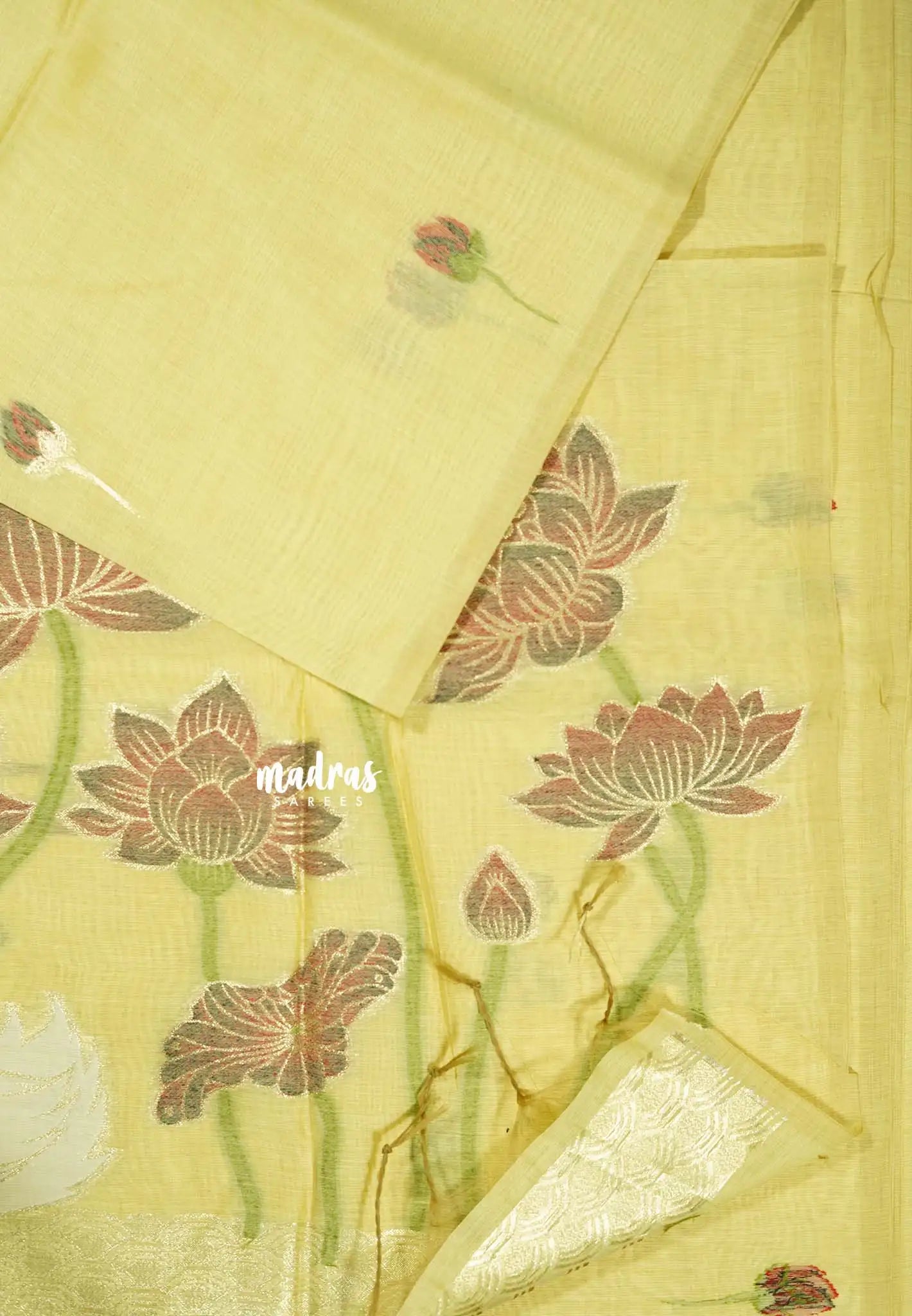 Gentle Yellow Charm - Soft Organza silk with pichwai lotus weaving saree