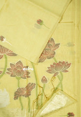 Gentle Yellow Charm - Soft Organza silk with pichwai lotus weaving saree