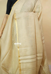 Sandal Beige - Soft Organza silk with stripes weaving with small zari border
