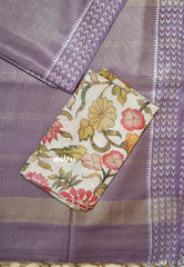 Muted Lavender - Soft Tissue khadi with kalamkari blouse combo