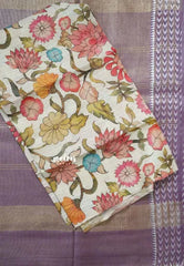 Muted Lavender - Soft Tissue khadi with kalamkari blouse combo