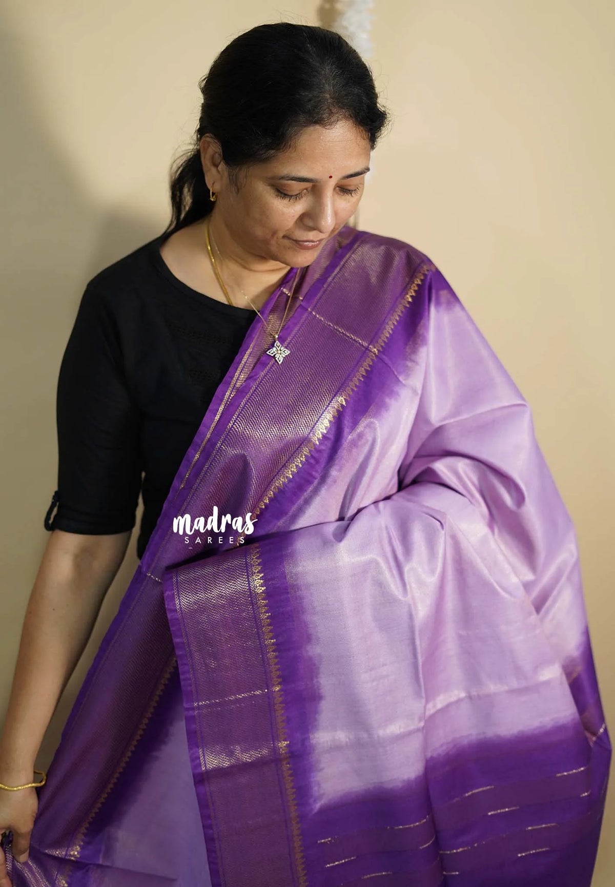 Lavender Purple - Soft Tissue khadi zari Border with buttas