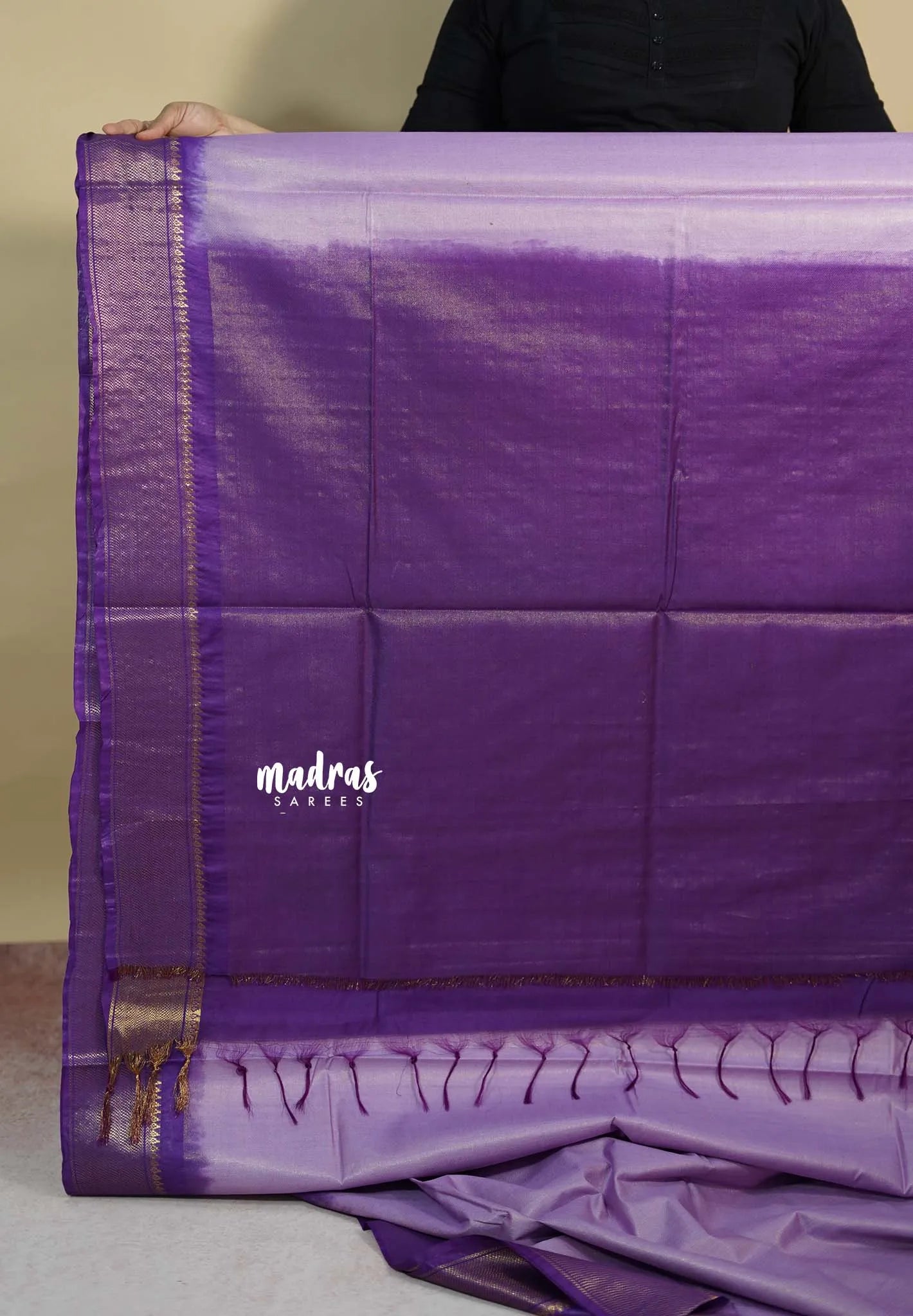 Lavender Purple - Soft Tissue khadi zari Border with buttas