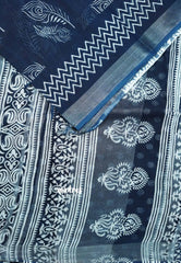 Indigo Blue - Soft linen cotton with feather prints