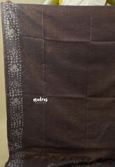 Dual Shade Cocoa Dusk - Soft Tissue Silk with Bandini Block Prints and 3D weaving Border