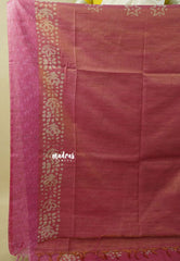 Dual Shade Rosewood Glow- Soft Tissue Silk with Bandini Block Prints and 3D weaving Border