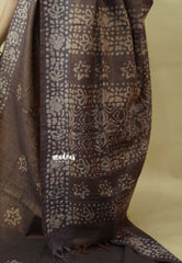 Dual Shade Cocoa Dusk - Soft Tissue Silk with Bandini Block Prints and 3D weaving Border