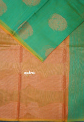 Dual Shade Emerald Mist - Soft jute banarasi with lotus buttas contrast pallu and tissue blouse- Best for Wedding Functions