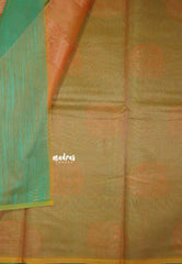 Dual Shade Emerald Mist - Soft jute banarasi with lotus buttas contrast pallu and tissue blouse- Best for Wedding Functions