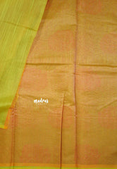 Dual Shade Pretty Parrot Green - Soft jute banarasi with lotus buttas contrast pallu and tissue blouse- Best for Wedding Functions