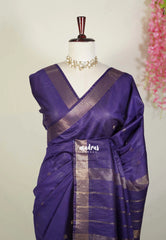 Dark Jamun Purple - Khadi Silk Saree with Zari Border and Buttas - Best for Small Functions | Temple Visit
