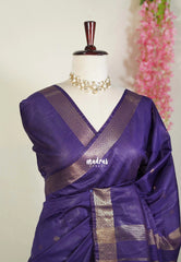 Dark Jamun Purple - Khadi Silk Saree with Zari Border and Buttas - Best for Small Functions | Temple Visit
