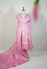 Lotus Pink - Khadi Silk Saree with Zari Border and Buttas - Best for Small Functions | Temple Visit