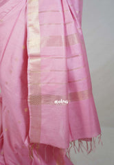 Lotus Pink - Khadi Silk Saree with Zari Border and Buttas - Best for Small Functions | Temple Visit