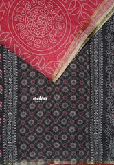 Muted Red - Soft linen cotton bhandani prints with ajrakh pallu and blouse with tiny border