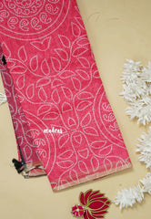 Bright Pink - Soft linen cotton bhandani prints with ajrakh pallu and blouse with tiny border