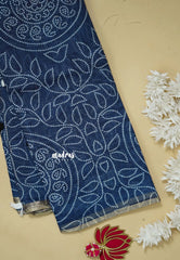 Indigo Blue - Soft linen cotton bhandani prints with ajrakh pallu and blouse with tiny border