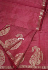 Dual Shade French Wine - Raaga - Lightweight Semi Tussar Saree with Mango Border - Best for Small Functions
