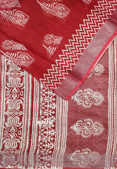 Dark Red - Soft linen cotton with feather prints