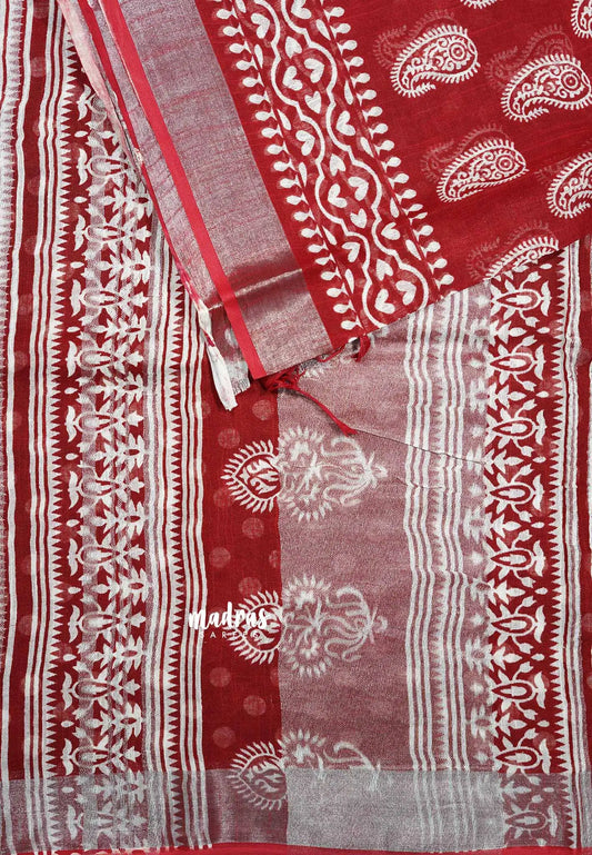 Dark Red - Soft linen cotton with mango prints