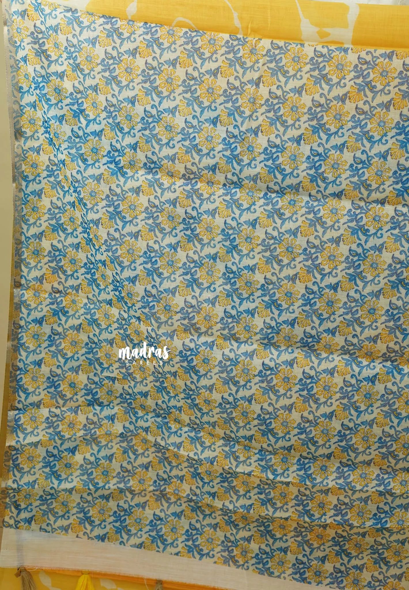 Mango Yellow - Soft linen cotton saree with  Shibori Pritns