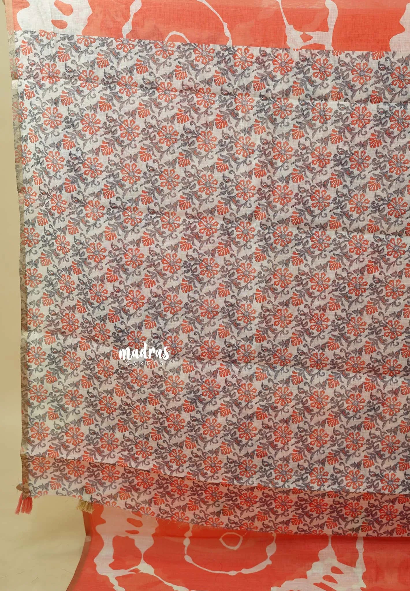 Carrot Peach - Soft linen cotton saree with  Shibori Pritns