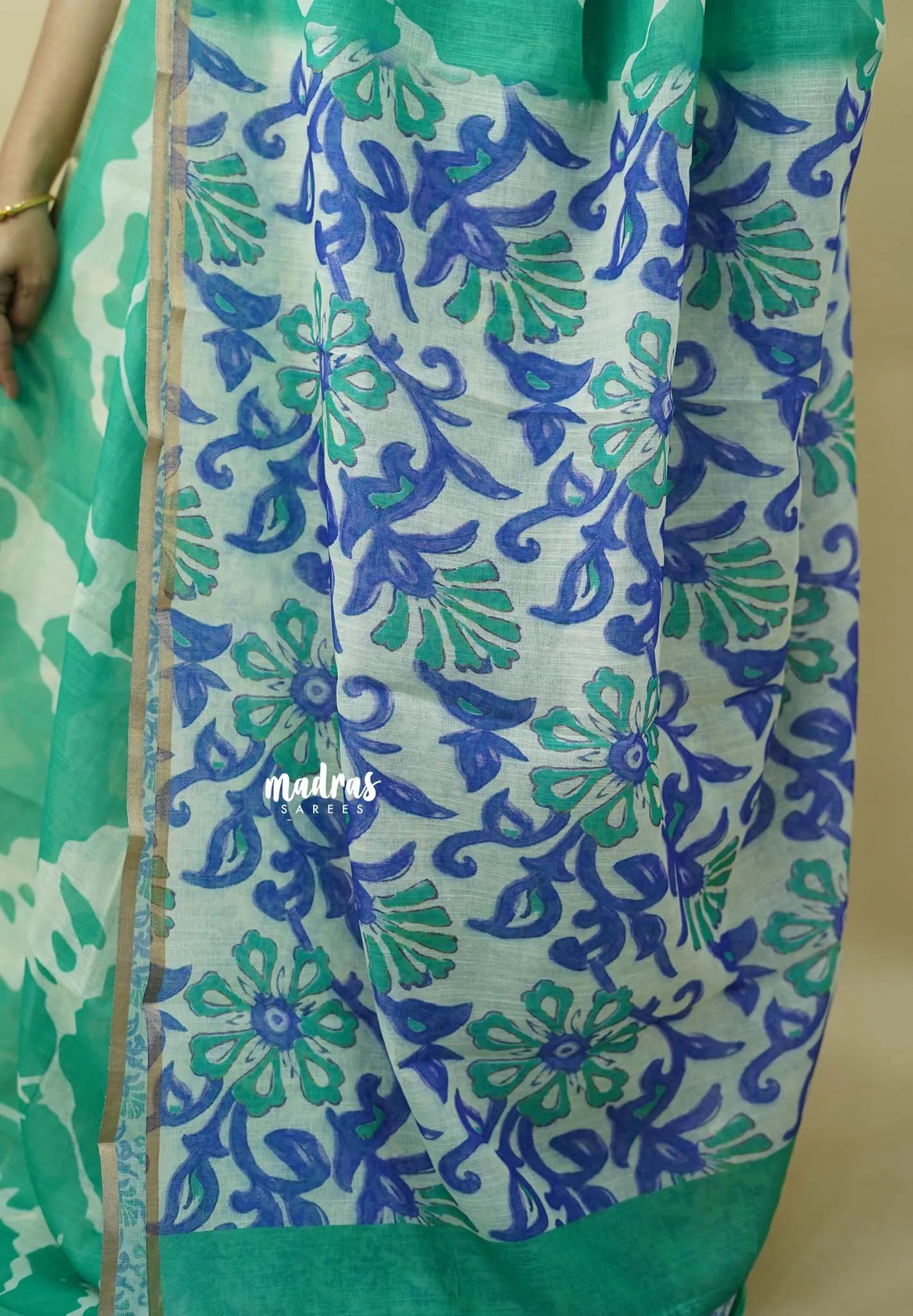 Jade Green - Soft linen cotton saree with  Shibori Pritns