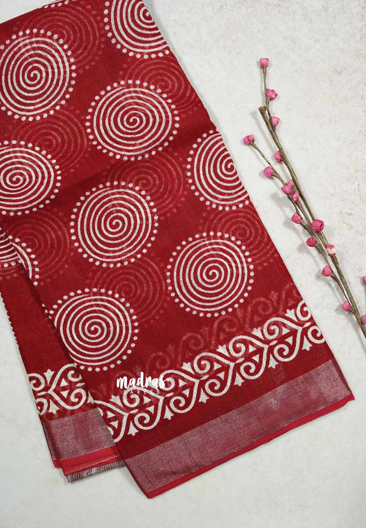 Dark Red - Soft linen cotton with spiral prints