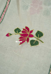 Ivory Cream - Soft Mul Cotton Saree with Devine Lotus Embroidery work without blouse - Perfect for Office Wear