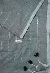 Moonstone Grey - Soft Mul cotton with Jamki work and No Blouse - Perfect for Evening party | Reception | Award function