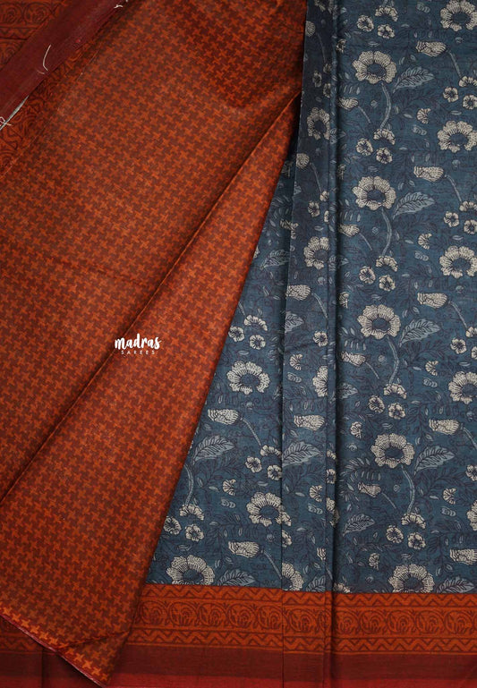 Indigo - Soft Muslin cotton Saree Design 2