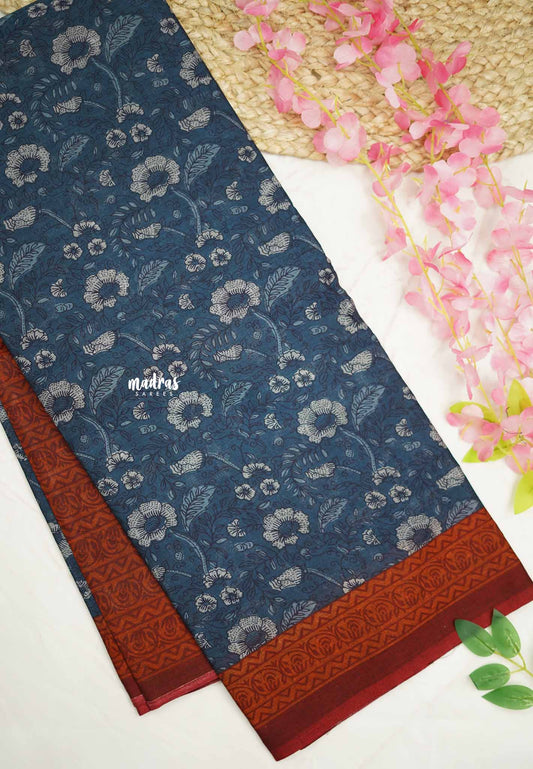 Indigo - Soft Muslin cotton Saree Design 2