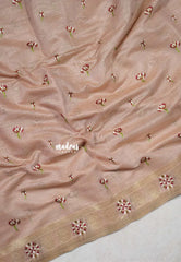 Muted Peach - Soft Muslin Silk with Floral Thread Weaving Buttas - Perfect for Office Wear