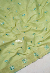 Pastel Green - Soft Muslin Silk with Floral Thread Weaving Buttas - Perfect for Office Wear