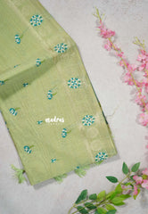 Pastel Green - Soft Muslin Silk with Floral Thread Weaving Buttas - Perfect for Office Wear