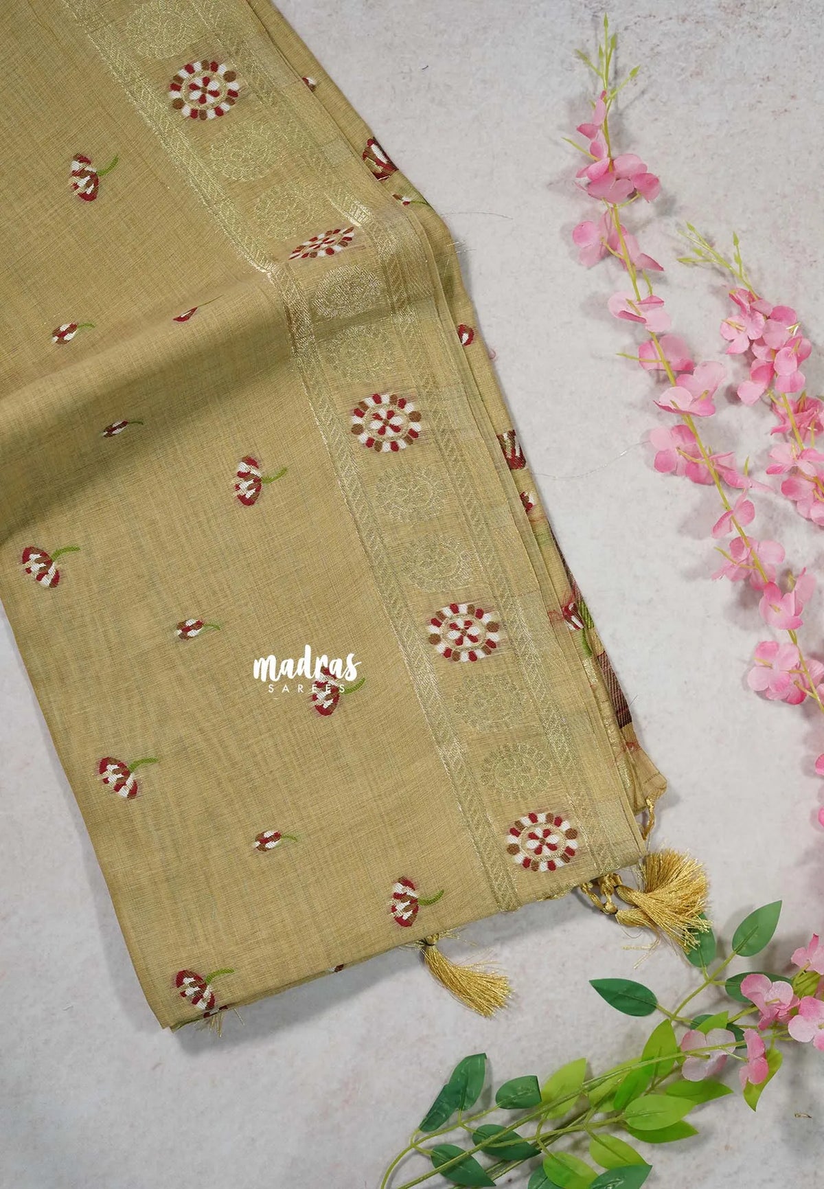 Sandal Beige - Soft Muslin Silk with Floral Thread Weaving Buttas - Perfect for Office Wear