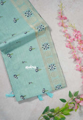 Muted Aqua Blue - Soft Muslin Silk with Floral Thread Weaving Buttas - Perfect for Office Wear