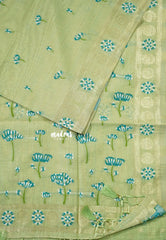 Pastel Green - Soft Muslin Silk with Floral Thread Weaving Buttas - Perfect for Office Wear