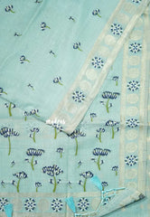Muted Aqua Blue - Soft Muslin Silk with Floral Thread Weaving Buttas - Perfect for Office Wear